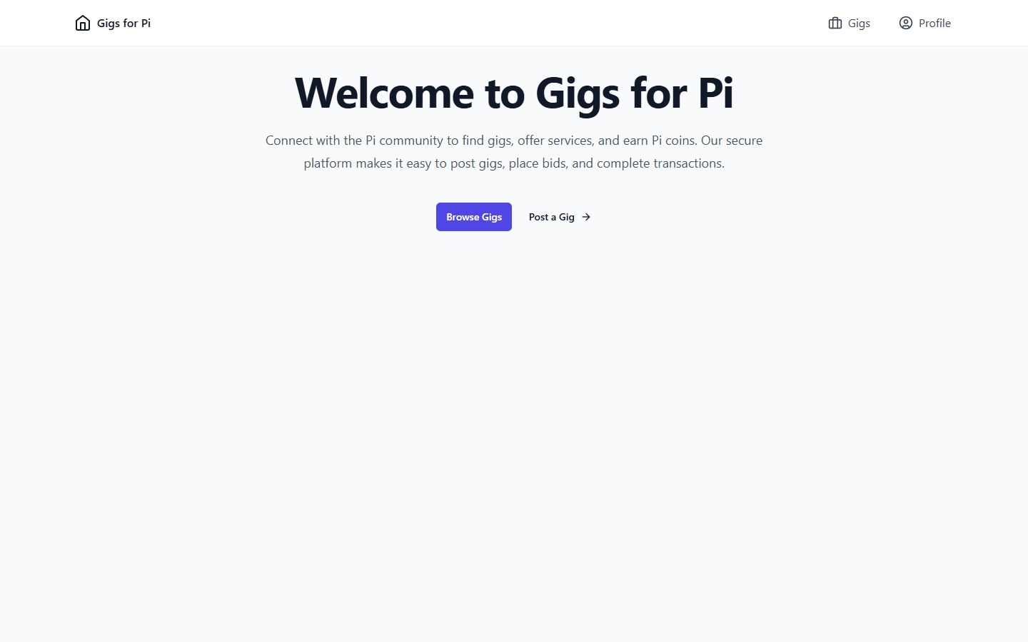 Gigs for Pi freelancing platform homepage