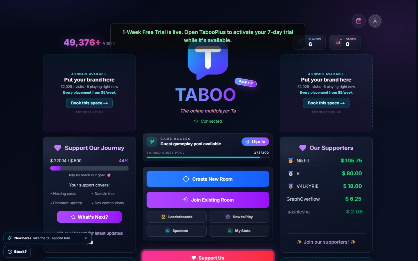 Taboo Party multiplayer word game homepage